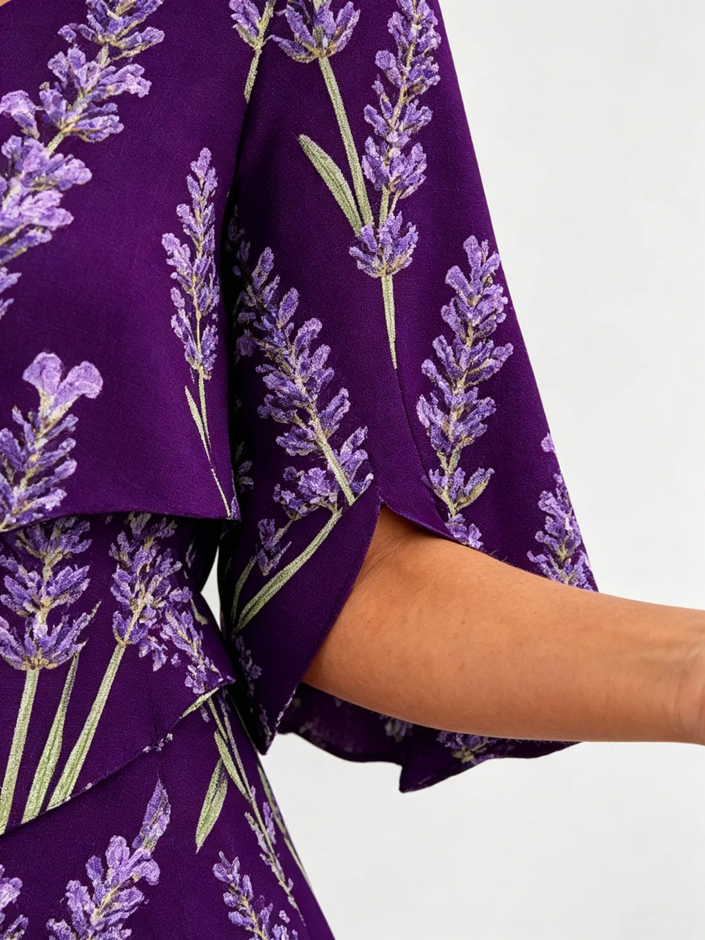 Lavender Chiffon Vacation Prints Color Round Neck Cake Skirt Splicing Dress Mid-length