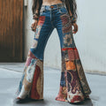 Retro Bohemian Pattern And Paisley Pattern Patchwork Flared Jeans