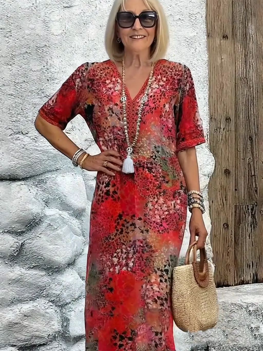 Vacation DRESS Women's Short Sleeve Summer Leopard Lace Dress V Neck Daily Going Out Casual Knee Length A-Line Khaki