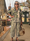 2Pcs Lapel Loose Geometric Printing Casual Set