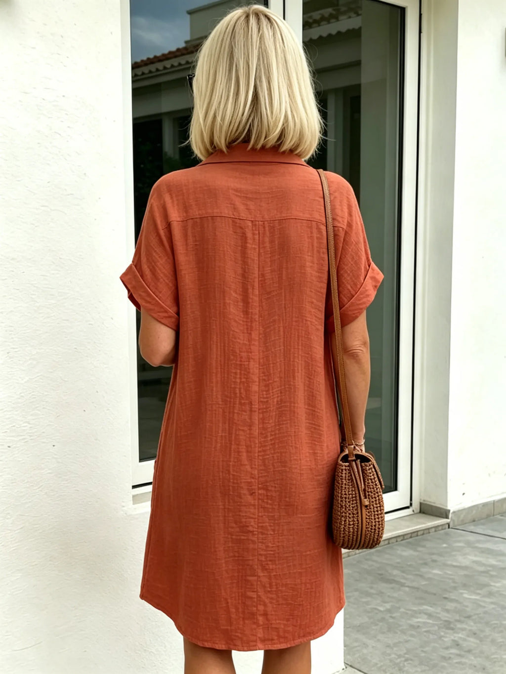 Solid Color Shirt Dress Simple, Made of Breathable, Featuring a Lapel Collar and Orderly Button Arrangement That Adds a Vintage Charm