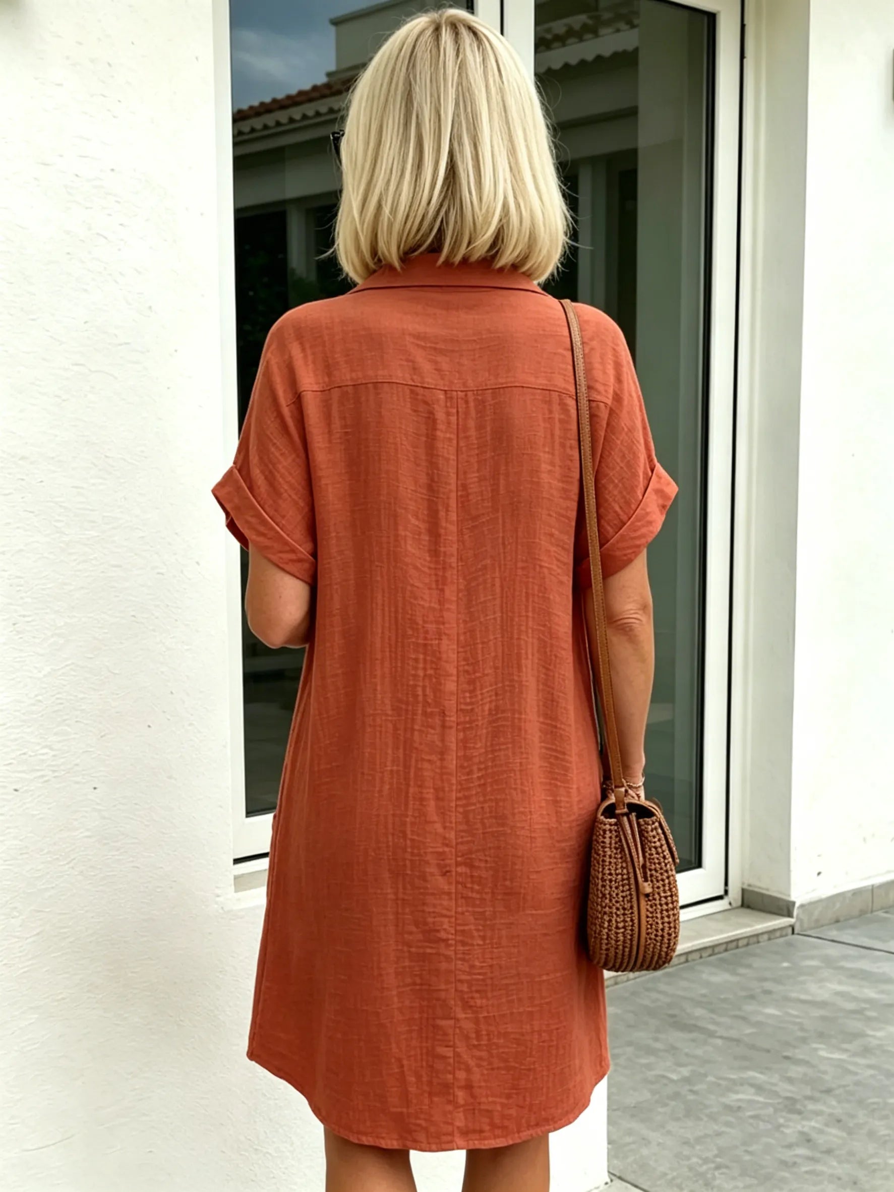 Solid Color Shirt Dress Simple, Made of Breathable, Featuring a Lapel Collar and Orderly Button Arrangement That Adds a Vintage Charm