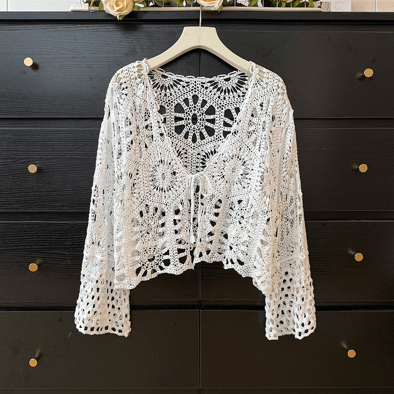 Boho Mandala Hollow Crochet Tied Cardigan