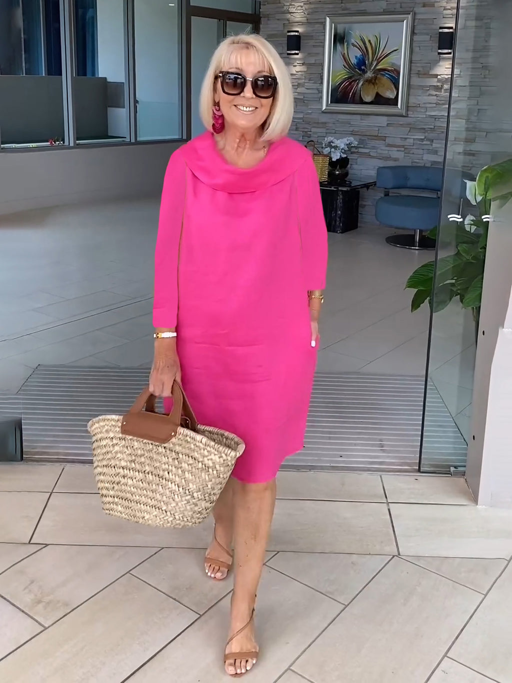Cotton Pile Collar 3/4 Sleeve DressCottonPile Collar 3/4 Sleeve Dress