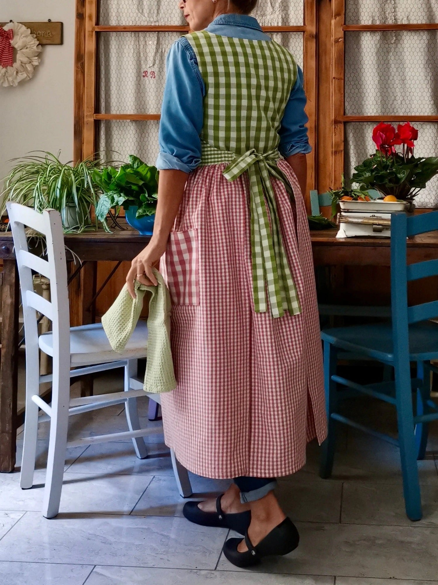 Green and Pink Checked Patchwork Apron