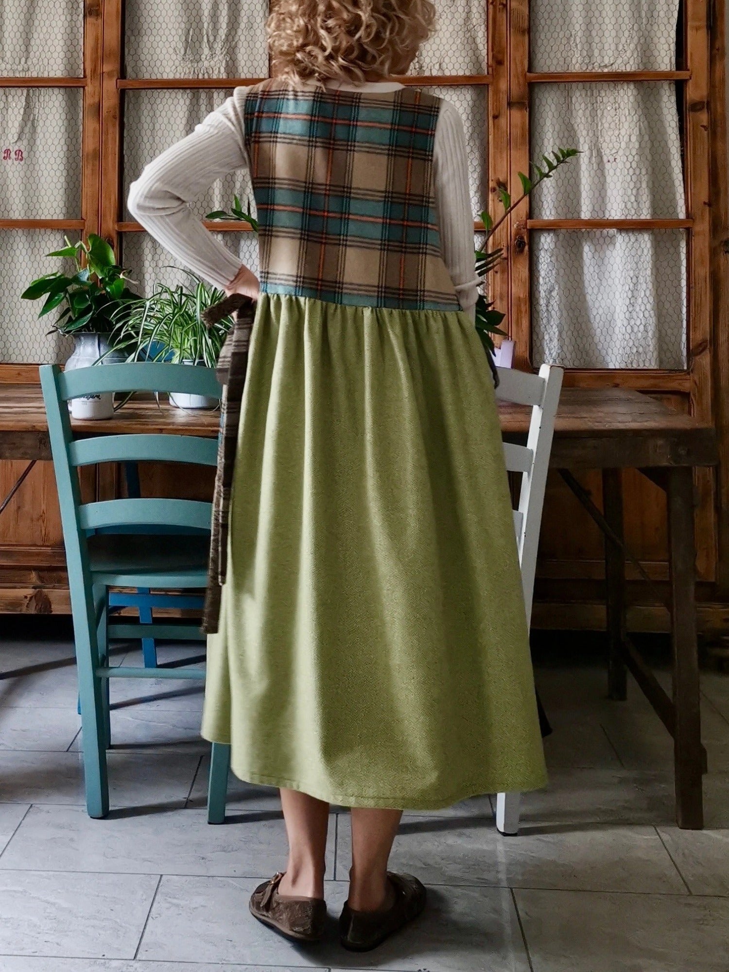 Brown Green Patchwork Apron