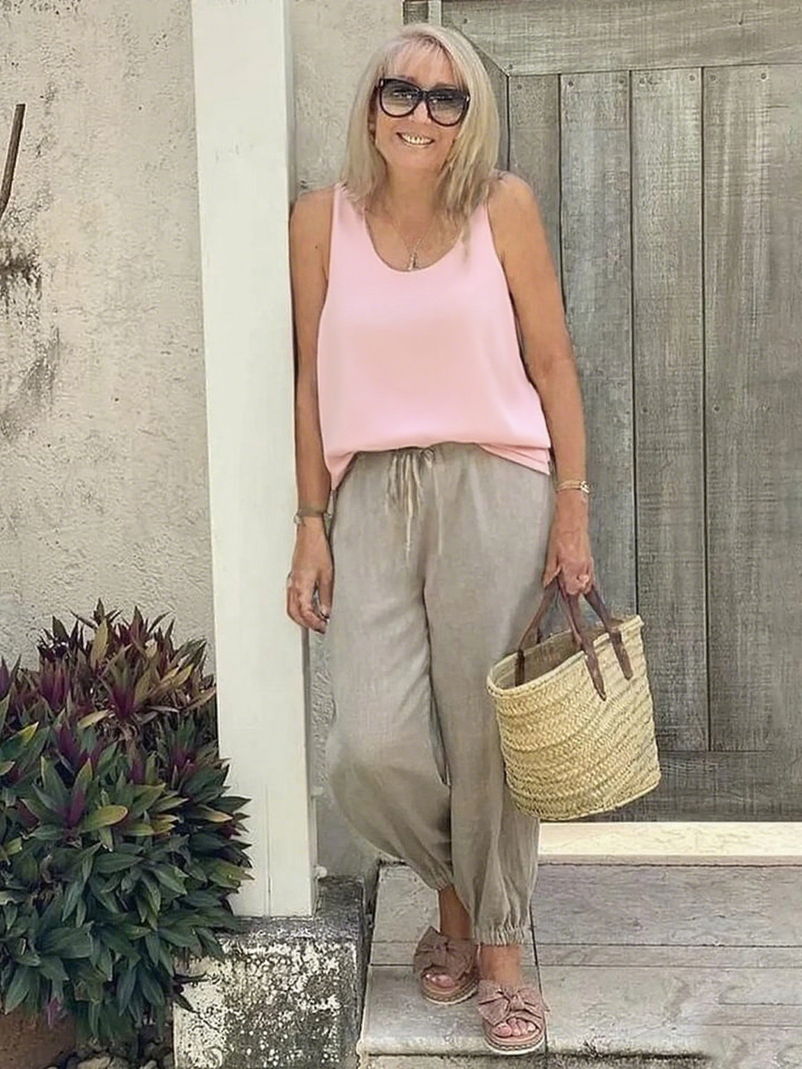 Vest Casual Crew Neck Plain Tank Top