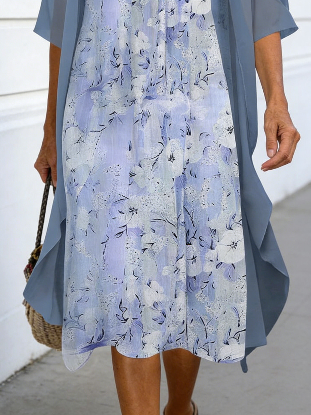 2Pcs Casual Printed Chiffon Dress Two-piece Set