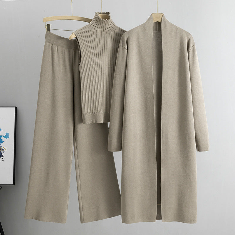 3Pcs Thick Lazy Temperament Knitted Suit Sleeveless Vest Sweater Cardigan Pants Three-piece Set