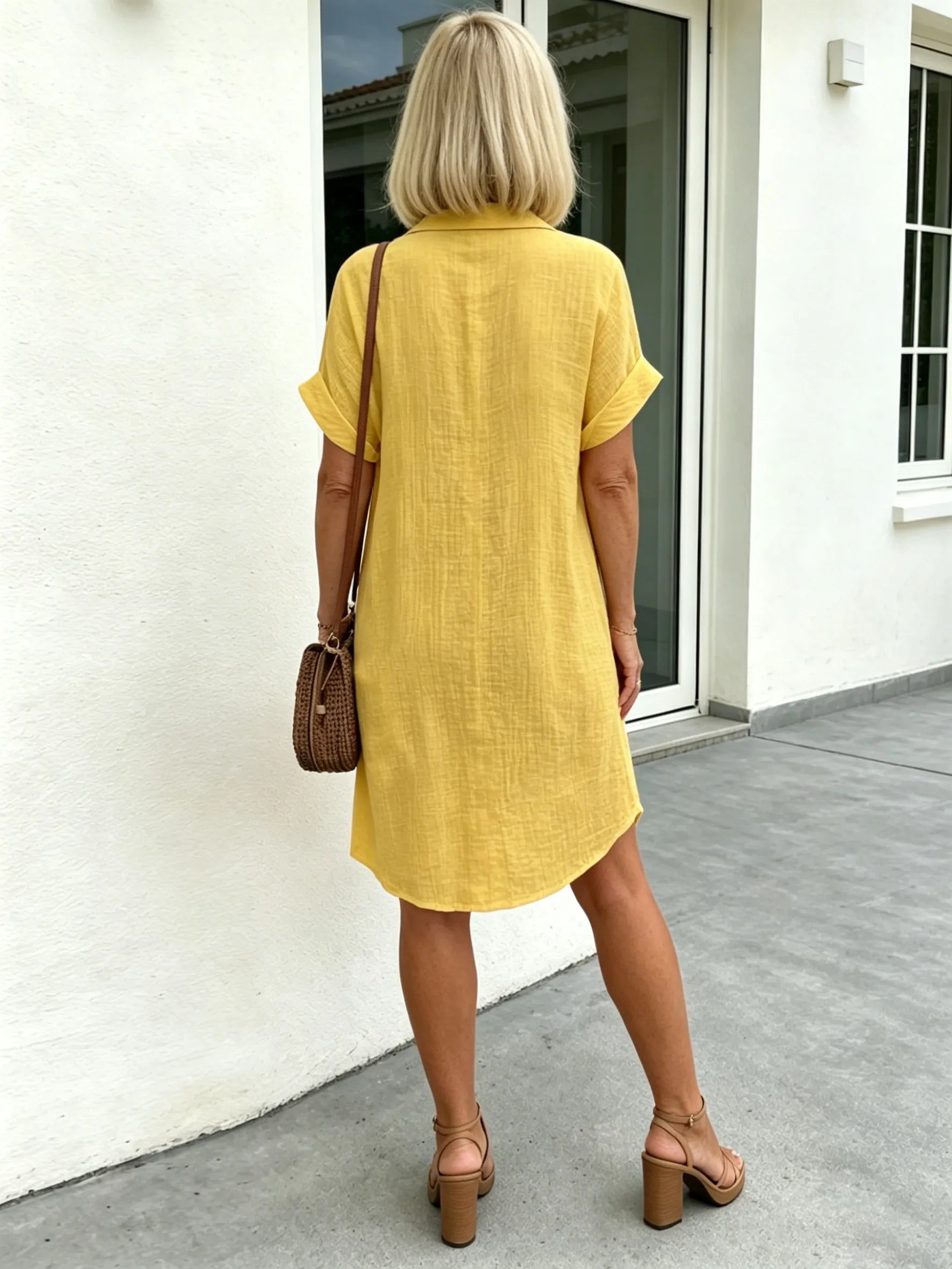 Solid Color Shirt Dress Simple, Made of Breathable, Featuring a Lapel Collar and Orderly Button Arrangement That Adds a Vintage Charm