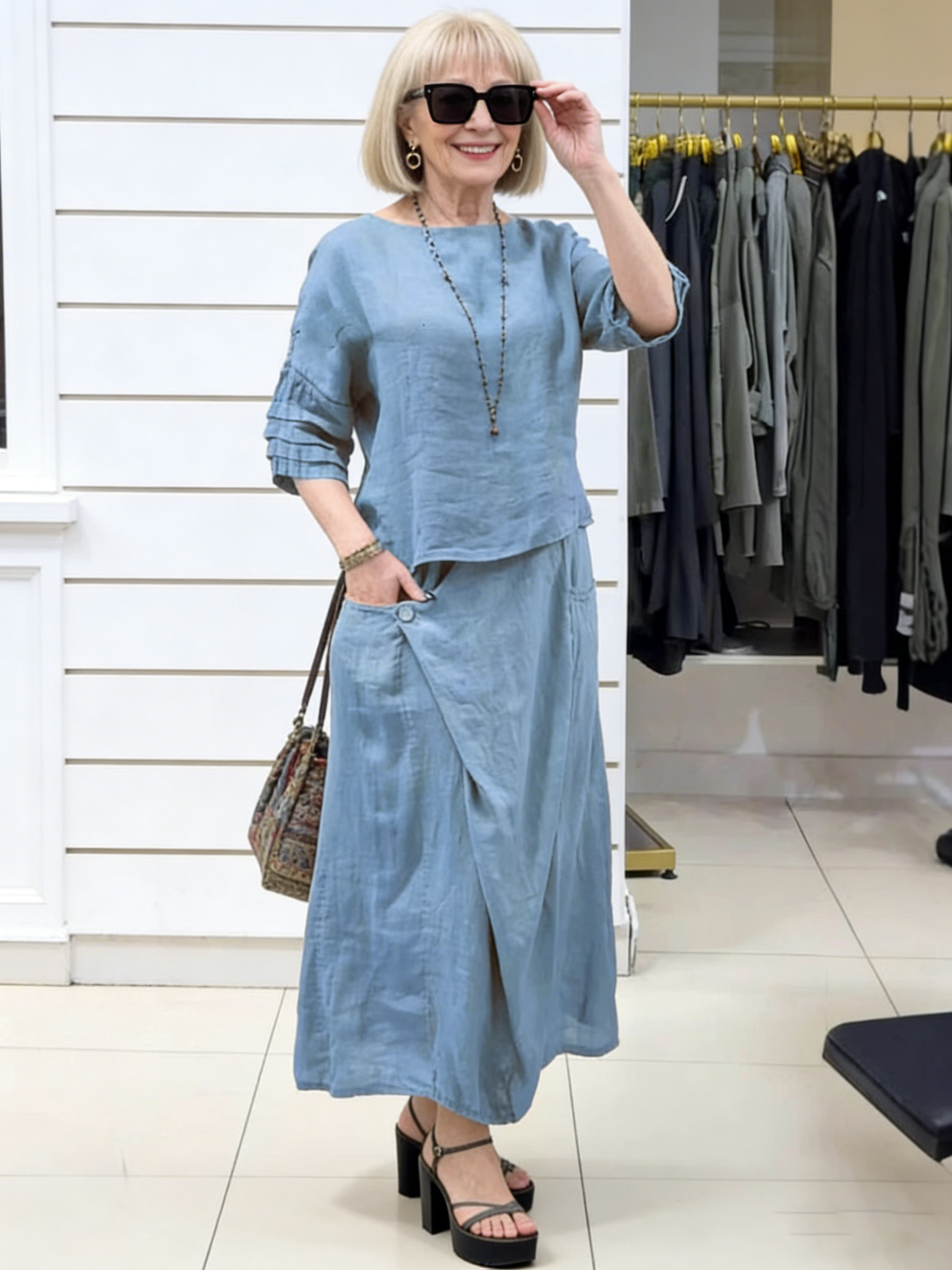 2Pcs Casual Solid Color Loose Skirt Two-piece Set