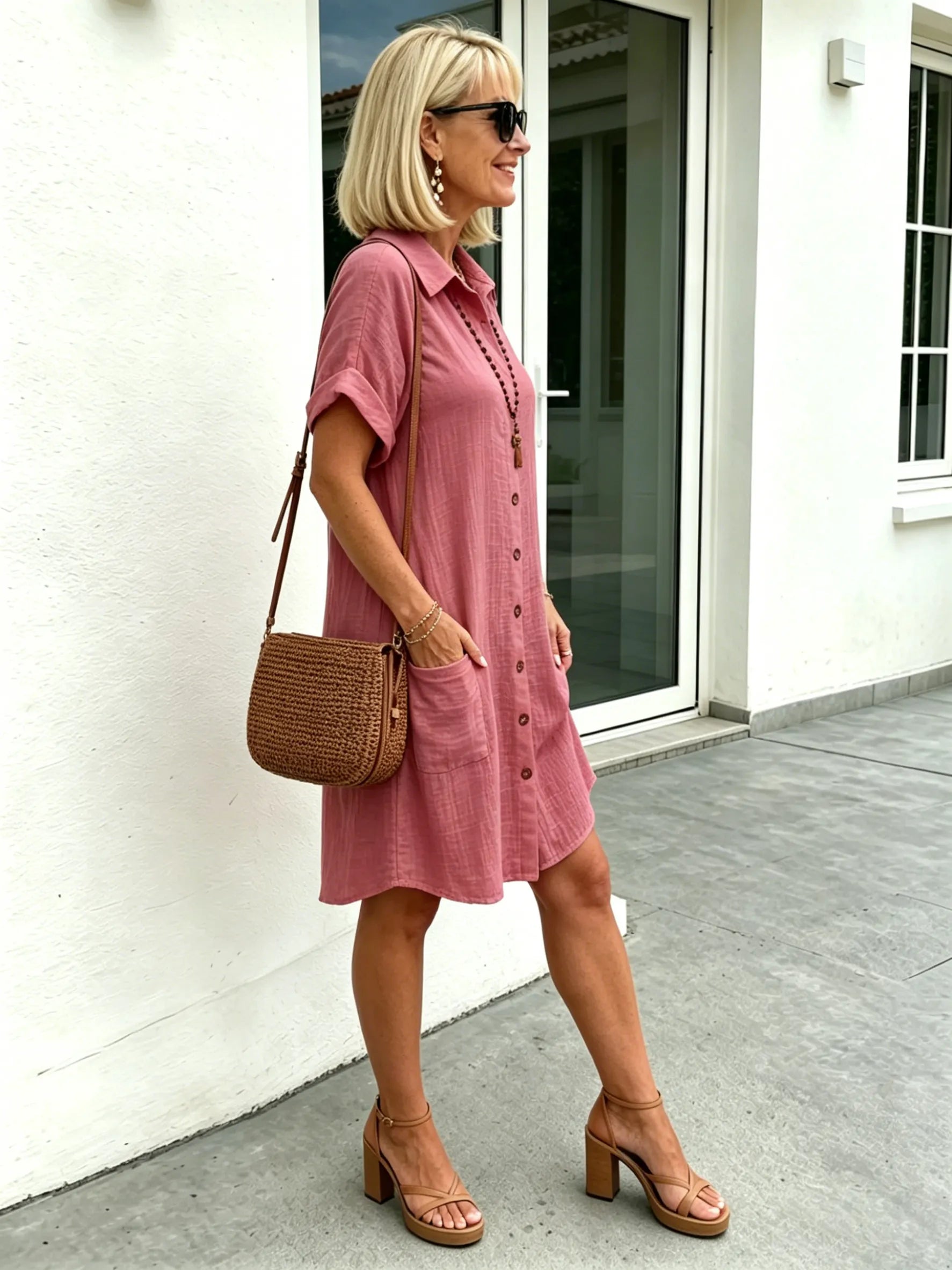 Solid Color Shirt Dress Simple, Made of Breathable, Featuring a Lapel Collar and Orderly Button Arrangement That Adds a Vintage Charm