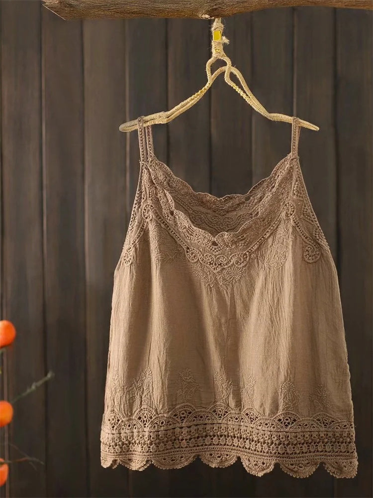 Boho Lace Patchwork Hem Comfy Cami Top