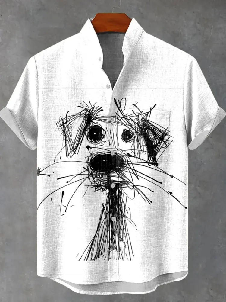 Cartoon Scribble Dog Vintage Print Casual T-shirt