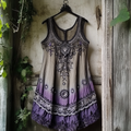 Women's Vintage Tribal Star And Moon Embroidered Sleeveless Dress