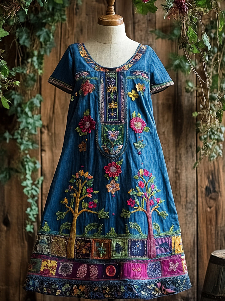 Women's Vintage Color Tree Of Life Art Print Dress