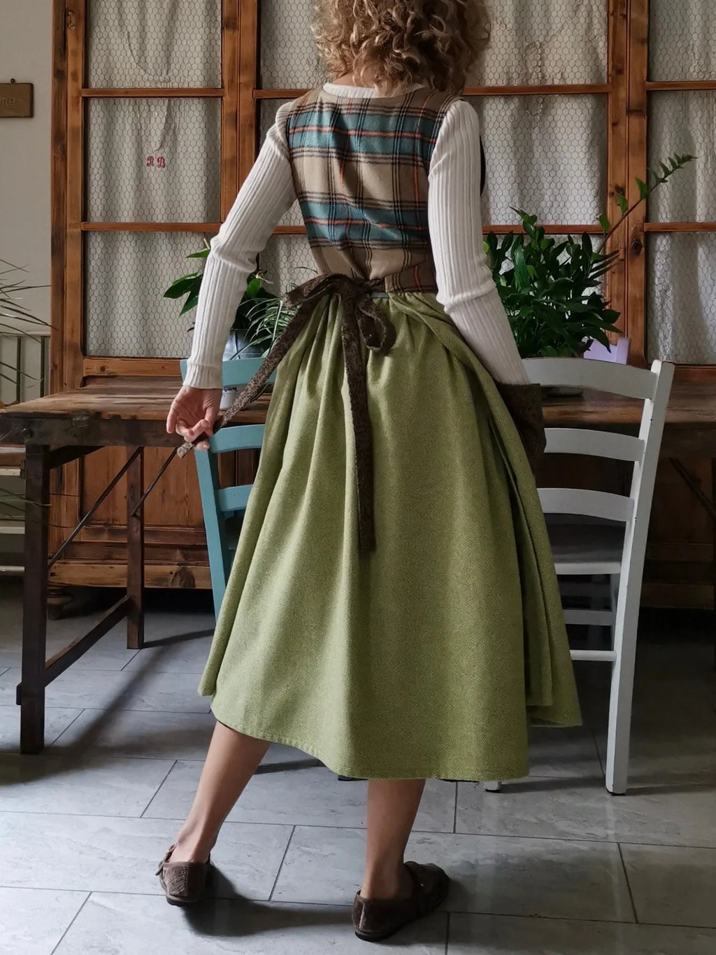 Brown Green Patchwork Apron
