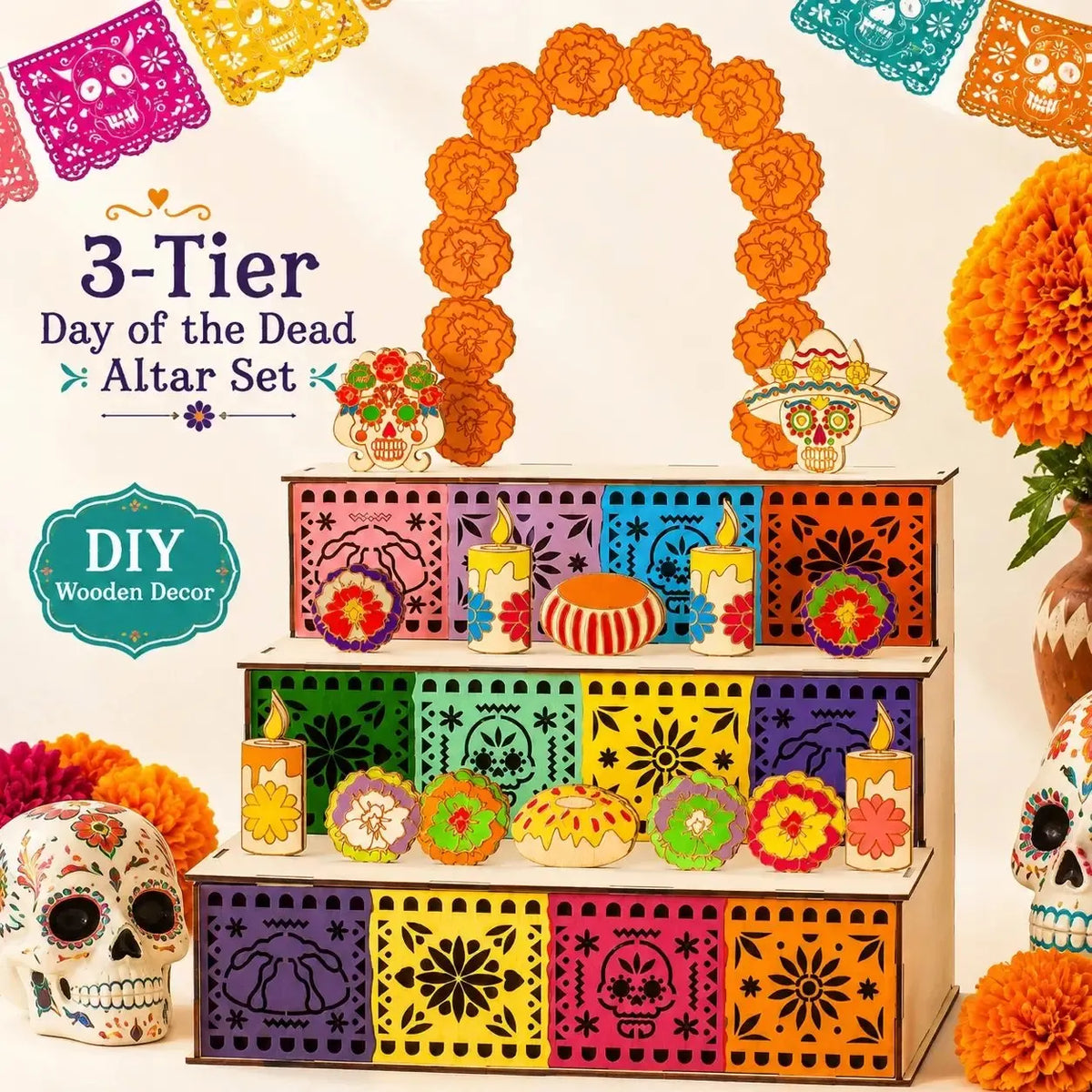 Mexican Day of the Dead Wooden Altar Display Set
