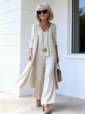 3Pcs Loose Three-Piece Set V-neck Strap Straight-Leg Trousers Long Cardigan