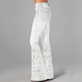 Boho Floral Hollow Embroidered Washed Flare Jeans