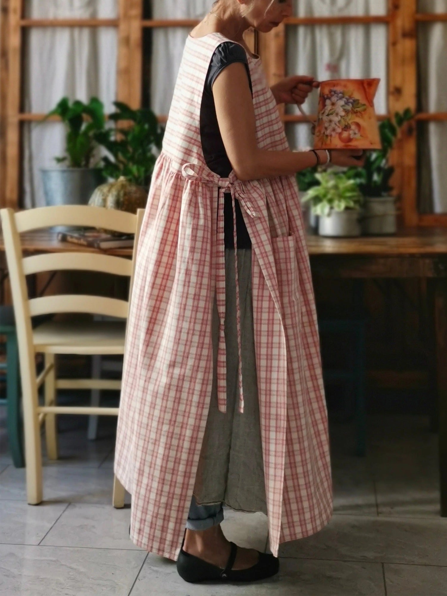 Pink and Cream Tartan Check Cotton Apron