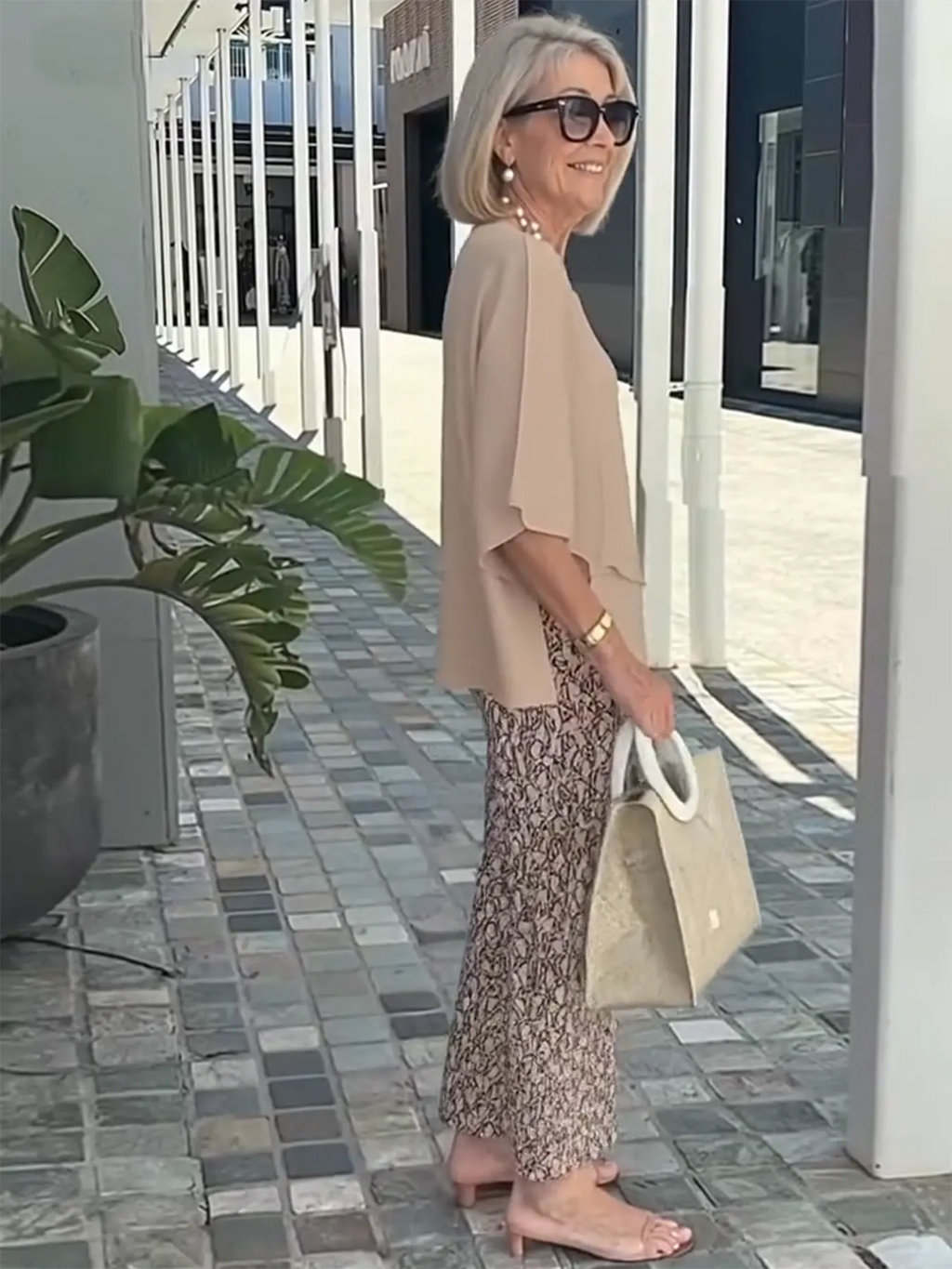Casual Crew Neck Medium Sleeve Top Printed Floral Pants Set Two-piece Set
