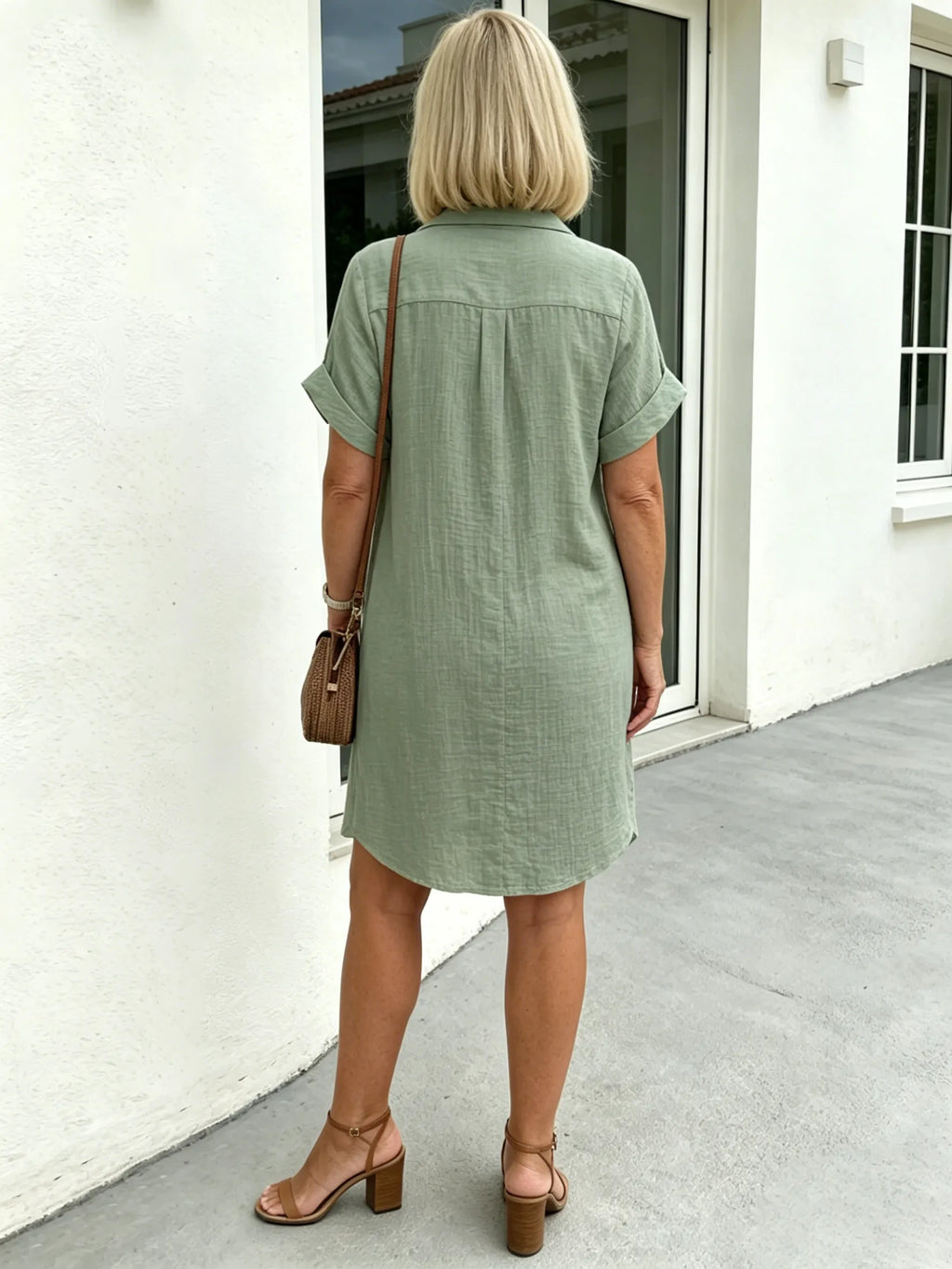 Solid Color Shirt Dress Simple, Made of Breathable, Featuring a Lapel Collar and Orderly Button Arrangement That Adds a Vintage Charm