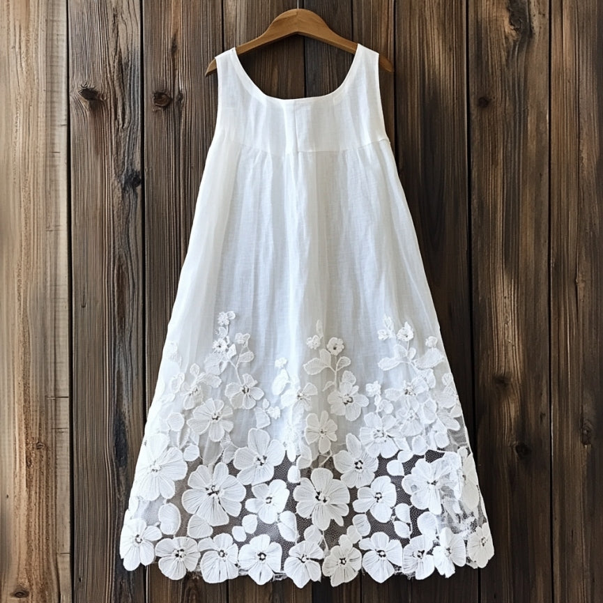 Vintage Flowers Lace Art Linen Tank Dress
