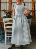 Light Blue and Cream Tartan Cotton Apron