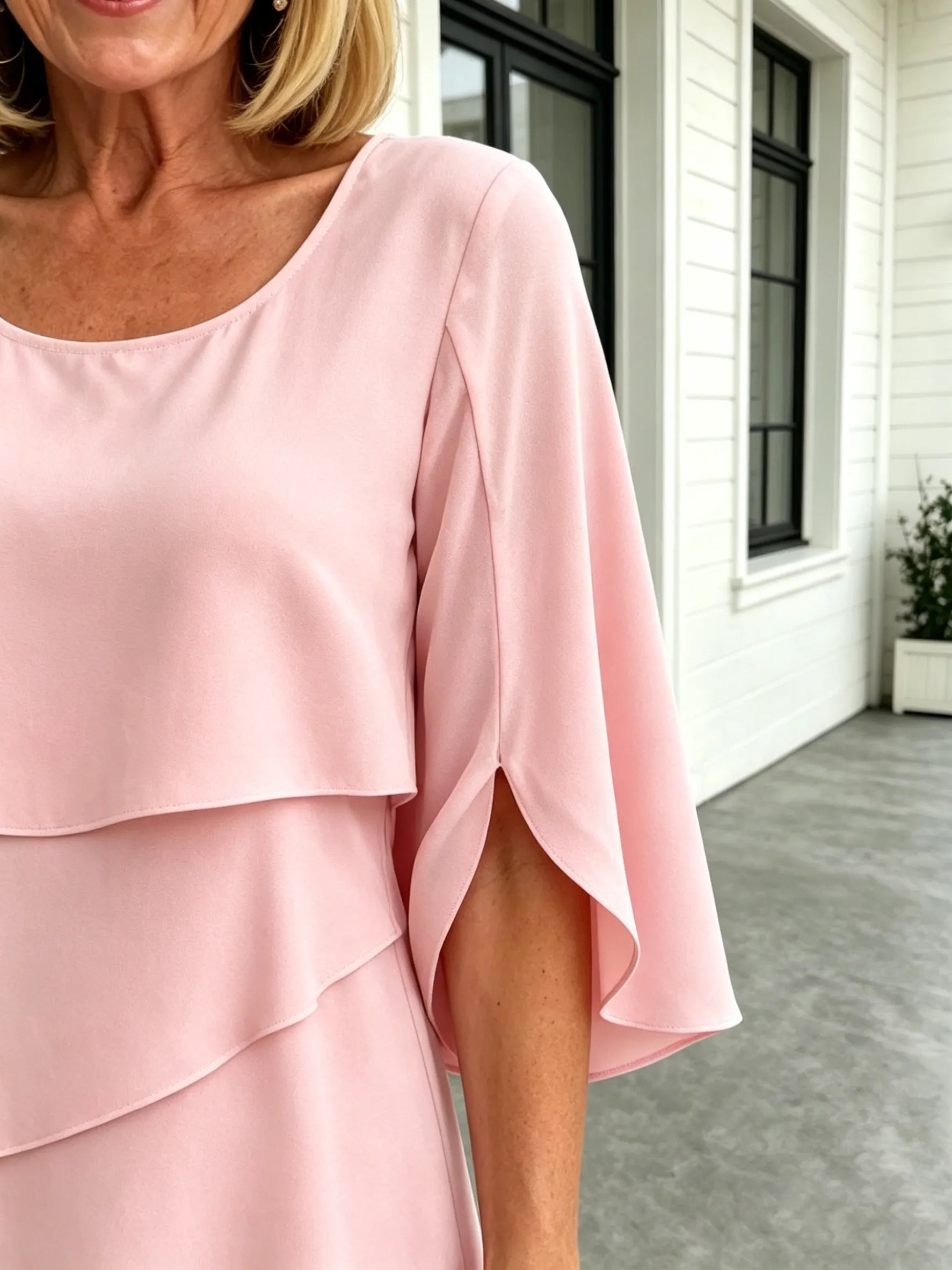 Fashion Solid Color Round Neck Cake Skirt Splicing Dress Women's Clothing