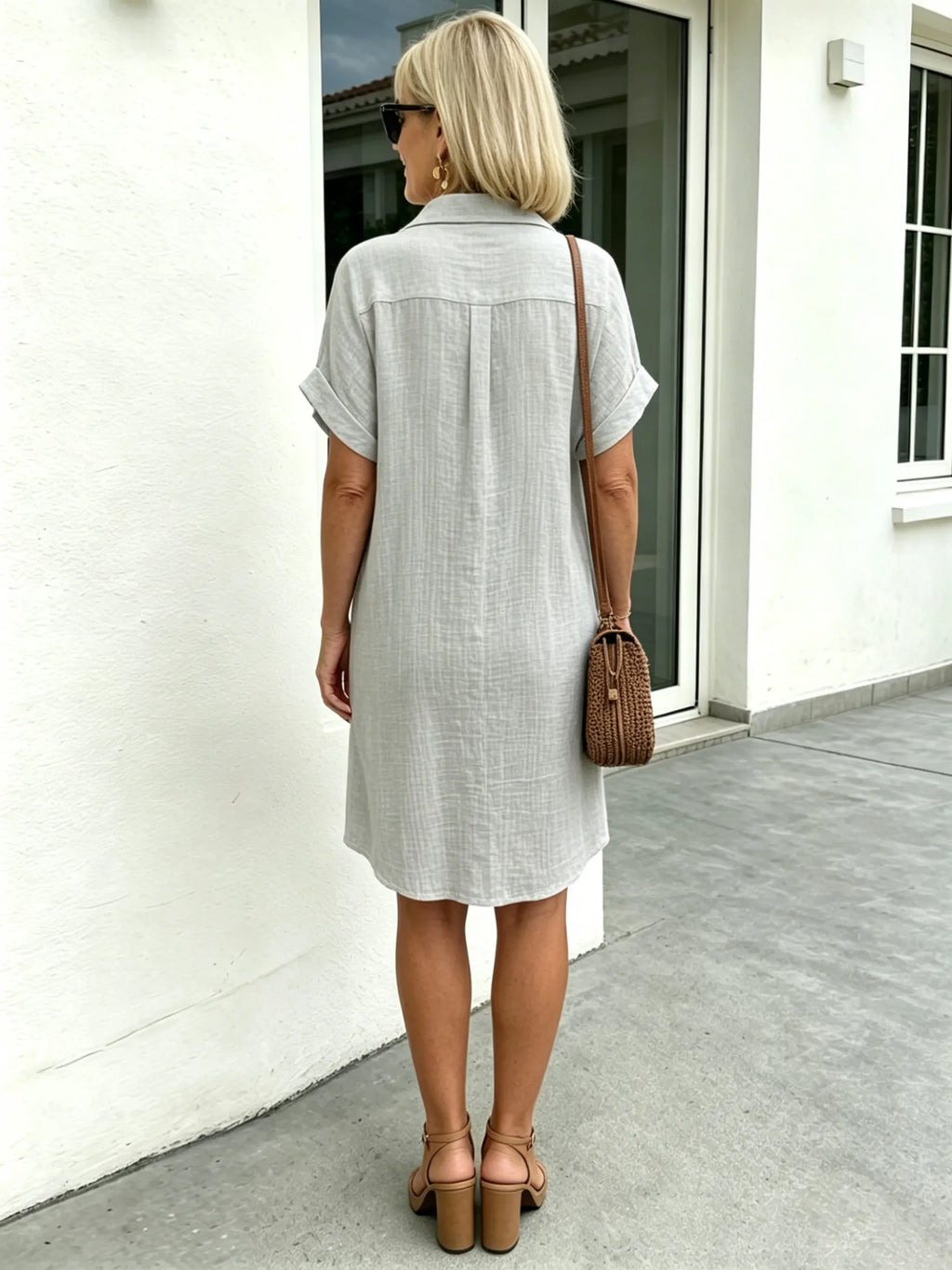Solid Color Shirt Dress Simple, Made of Breathable, Featuring a Lapel Collar and Orderly Button Arrangement That Adds a Vintage Charm