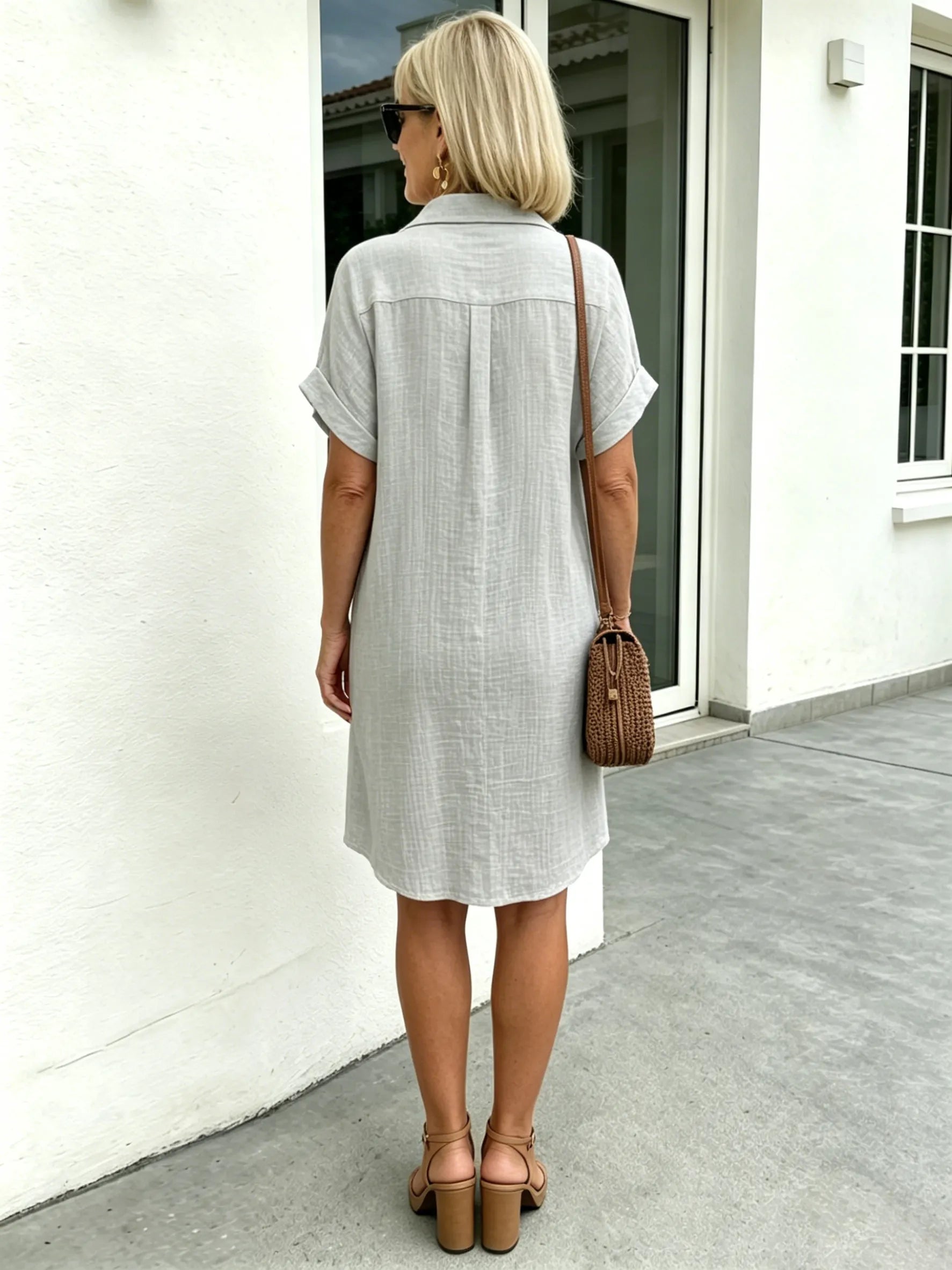 Solid Color Shirt Dress Simple, Made of Breathable, Featuring a Lapel Collar and Orderly Button Arrangement That Adds a Vintage Charm