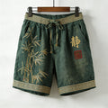 Men's Japanese Bamboo Calligraphy Art Drawstring Linen Shorts