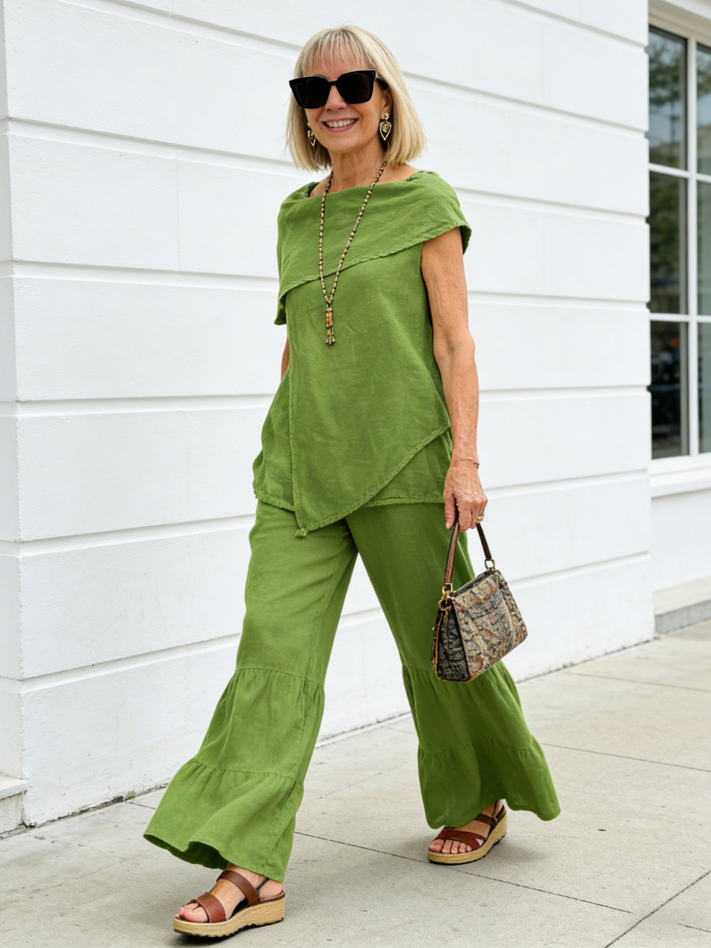 2Pcs Cotton and Linen Fashion Casual Loose Sleeveless Suit